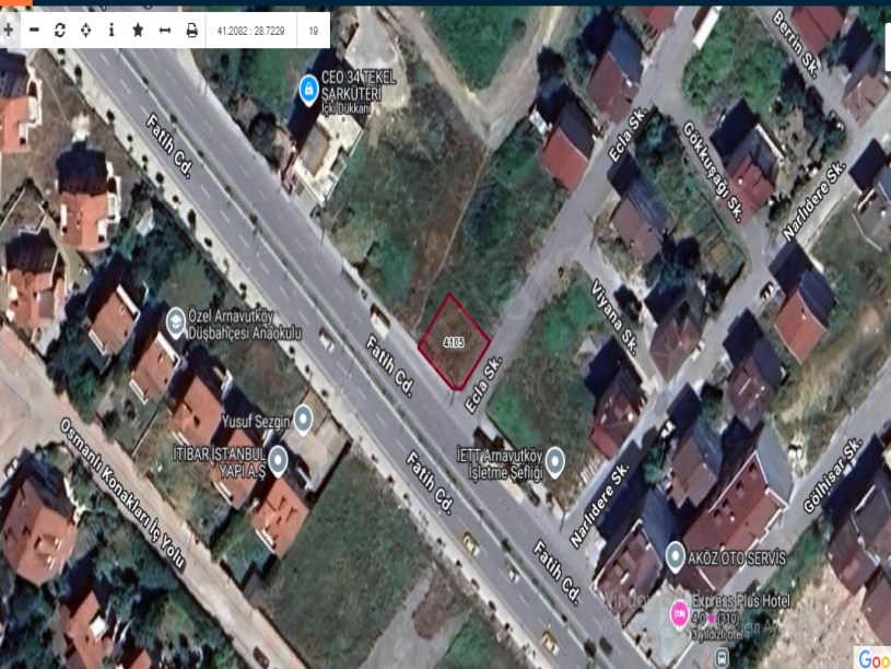 Arnavutköy Yavuzselim Mah Satılık Arsa , 184 M2 Cadde Cephe Köşe Başı Müstakil