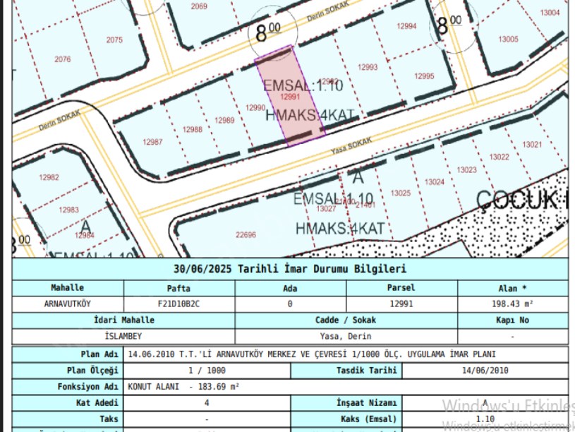 Arnavutköy İslambeyde Satılık Arsa , 198 M2 Merkezde Müstakil  4 Kat İmarlı 