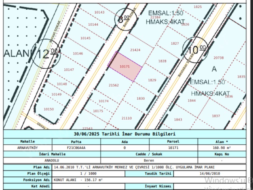 Arnavutköy Anadolu Mah Satılık Arsa , 161 m2 4 Kat İmarlı Müstakil 