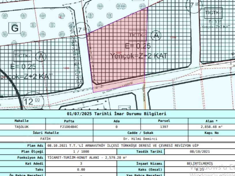 Arnavutköy Taşolukta Satılık Tarla , 2,900 m2 Merkezde Cadde Cephe Müstakil 
