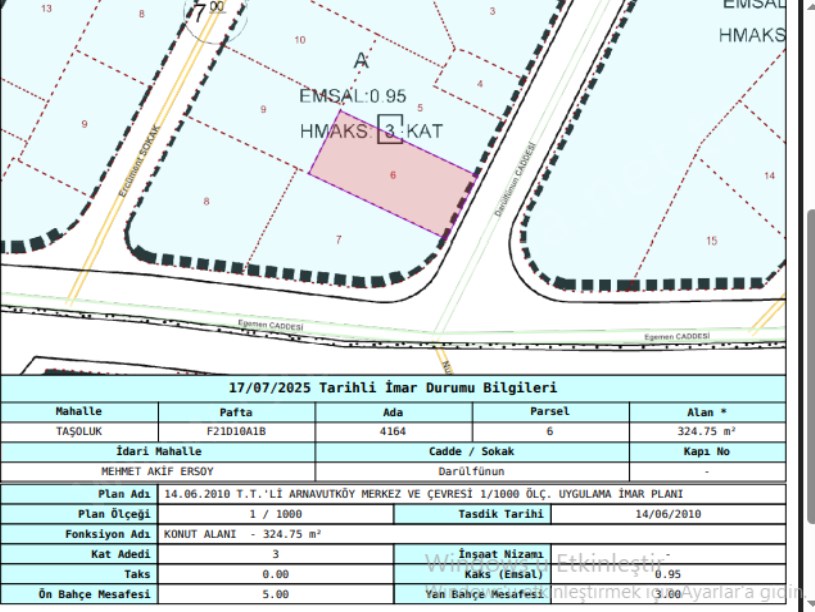 Arnavutköy Taşolukta Satılık Arsa , 325 M2  Yolu Var Merkezde Evlerin Yakını 