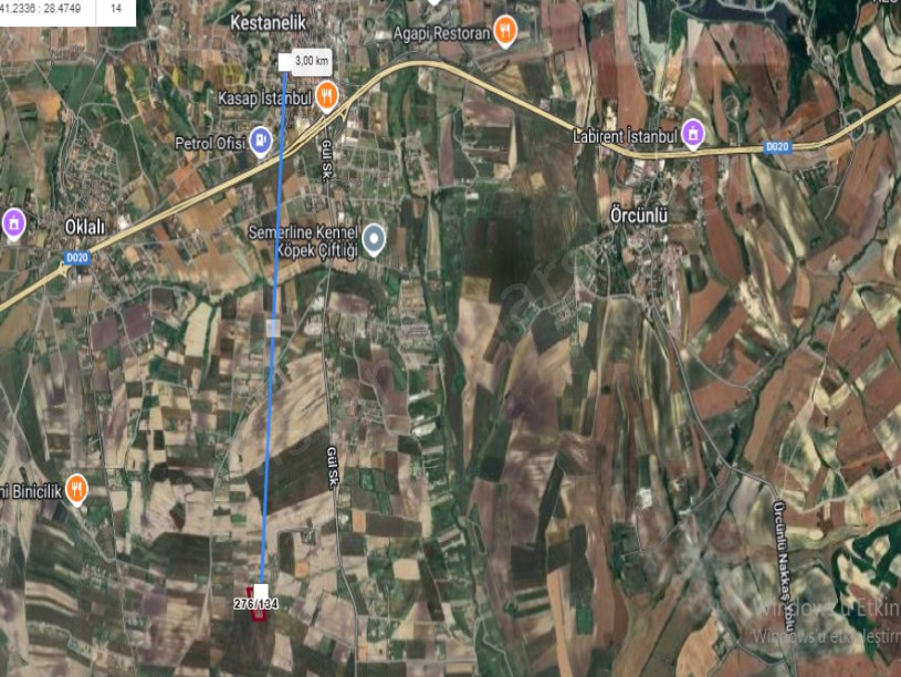 Çatalca Kestanelikte Satılık Arsa  , 5,439 m2  Etrafı Çevrili Yolu Var 