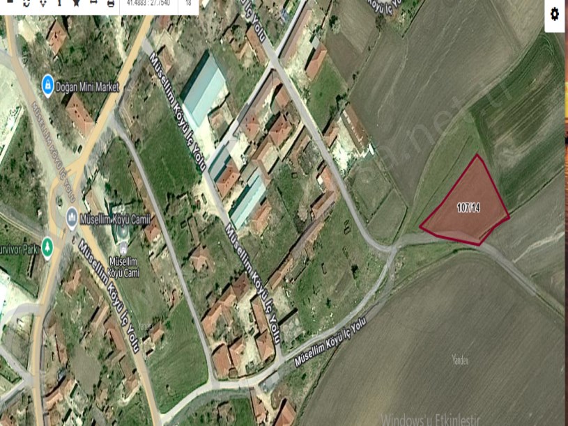 Kırklareli Vize  Müsellim Köyünde Satılık Tarla  , 1,350  M2  Merkezde Hisseli  