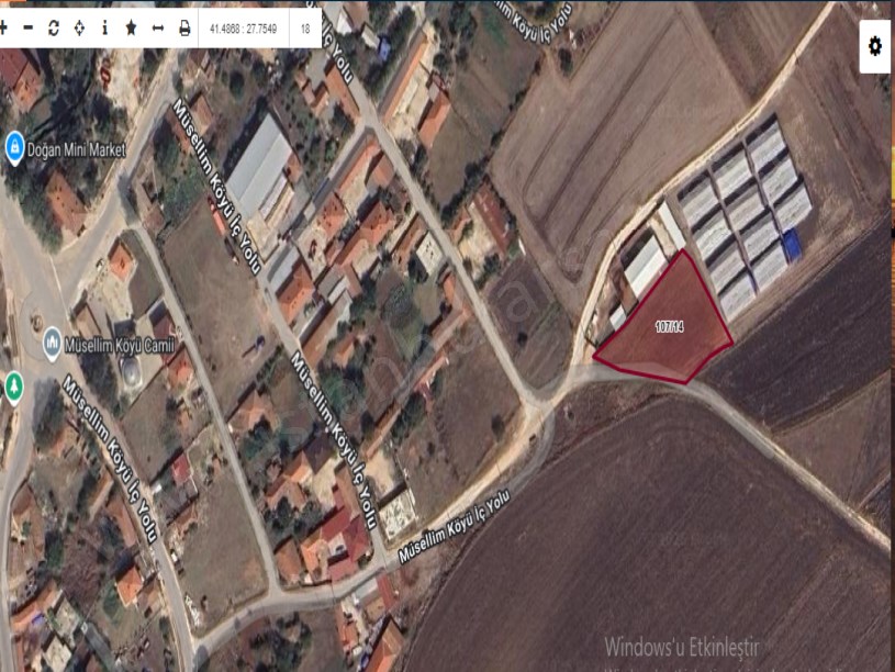Kırklareli Vize  Müsellim Köyünde Satılık Tarla  , 1,350  M2  Merkezde Hisseli  