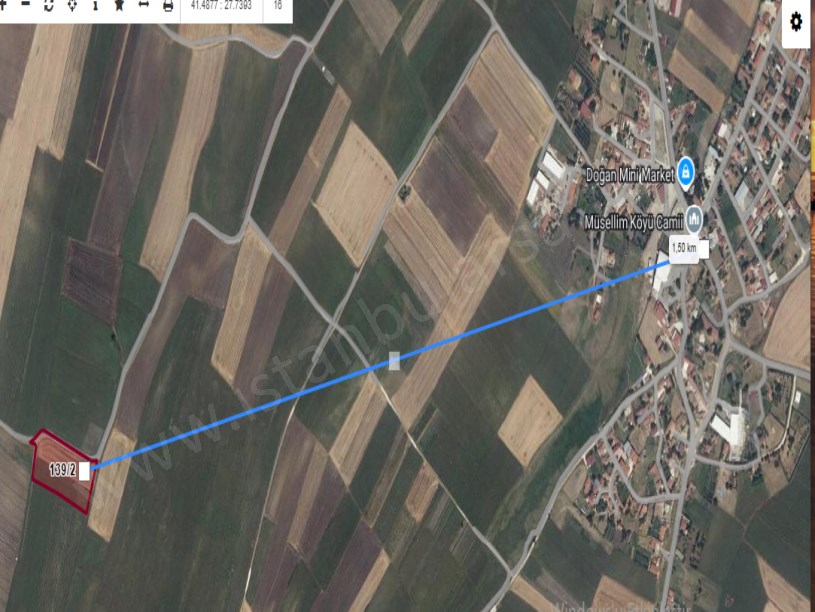Kırklareli Vize  Müsellim Köyünde Satılık Tarla  , 1,670 M2 Hisseli Yolu Var