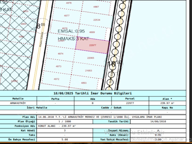 Arnavutköy Mustafa Kemalpaşa Mah Satılık Arsa , 240 m2  Müstakil 3 Kat İmarlı 