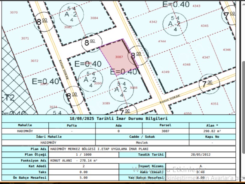 Arnavutköy Hadımköyde Satılık Arsa , 290 M2 Müstakil İmarlı  Merkezde 