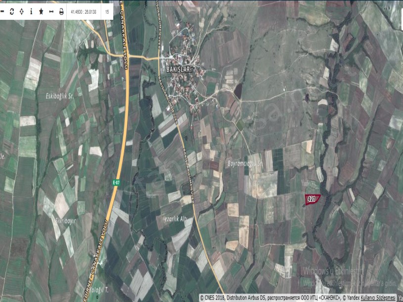 Edirne Havsa Bakışlar Köyü Satılık Arsa , 1,327 m2 Çaplı Kadastro Yoluna Cephe 