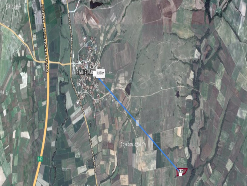 Edirne Havsa Bakışlar Köyü Satılık Arsa , 1,327 m2 Çaplı Kadastro Yoluna Cephe 