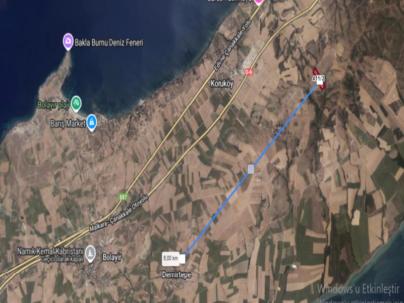 Çanakkale Gelibolu Demirtepe  Köyü Satılık Arsa , 2,970 M2 Deniz Manzaralı Çaplı 