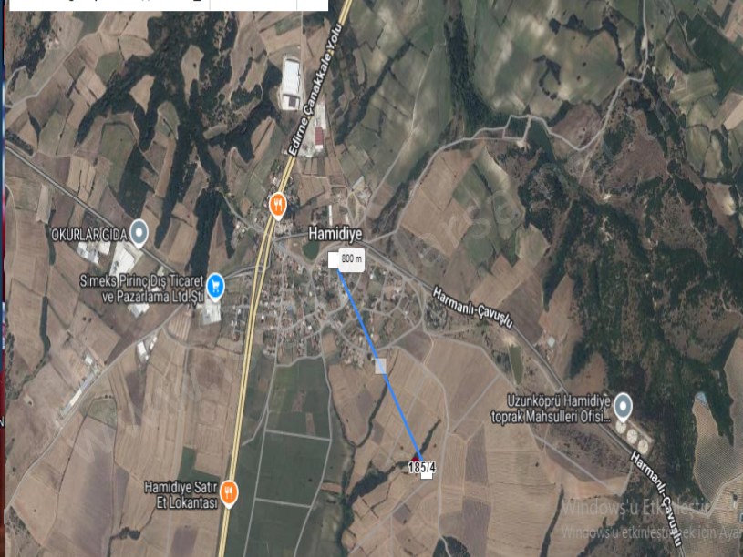 Edirne Uzunköprü Hamidiye Köyünde Satılık Tarla , 988 m2 Müstakil Yolu Var