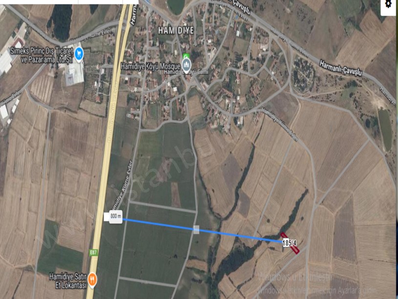 Edirne Uzunköprü Hamidiye Köyünde Satılık Tarla , 988 m2 Müstakil Yolu Var
