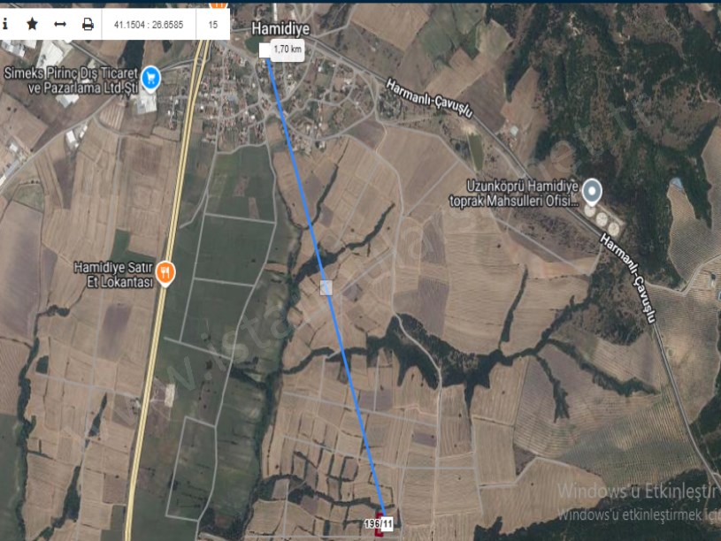 Edirne Uzunköprü Hamidiye Köyünde Satılık Tarla , 1,527 m2 Müstakil Yolu Var