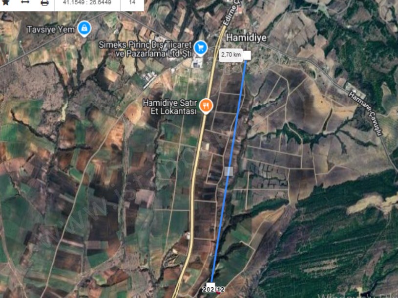 Edirne Uzunköprü Hamidiye Köyünde Satılık Tarla , 2,020 M2 Müstakil Yolu Var