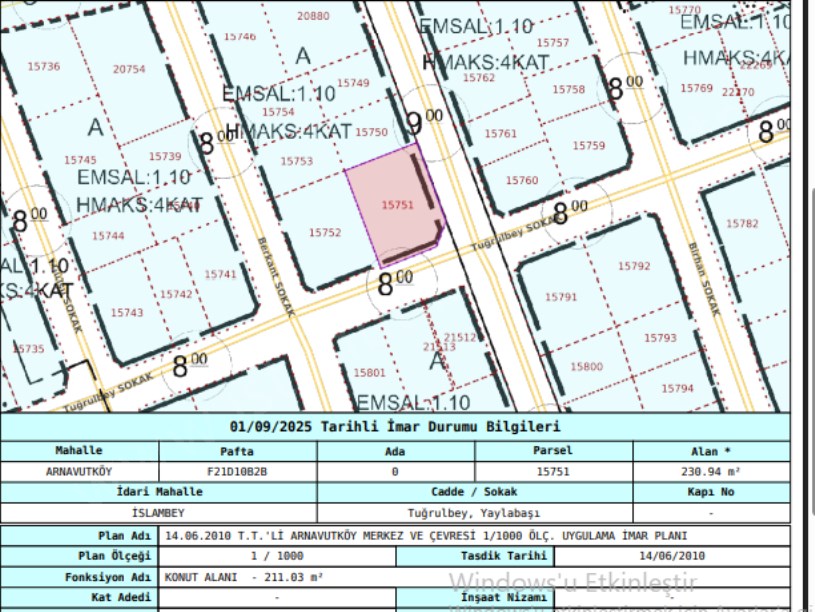 Arnavutköy İslambeyde Satılık Arsa , 231 M2 4 Kat İmarlı Köşebaşı Müstakil