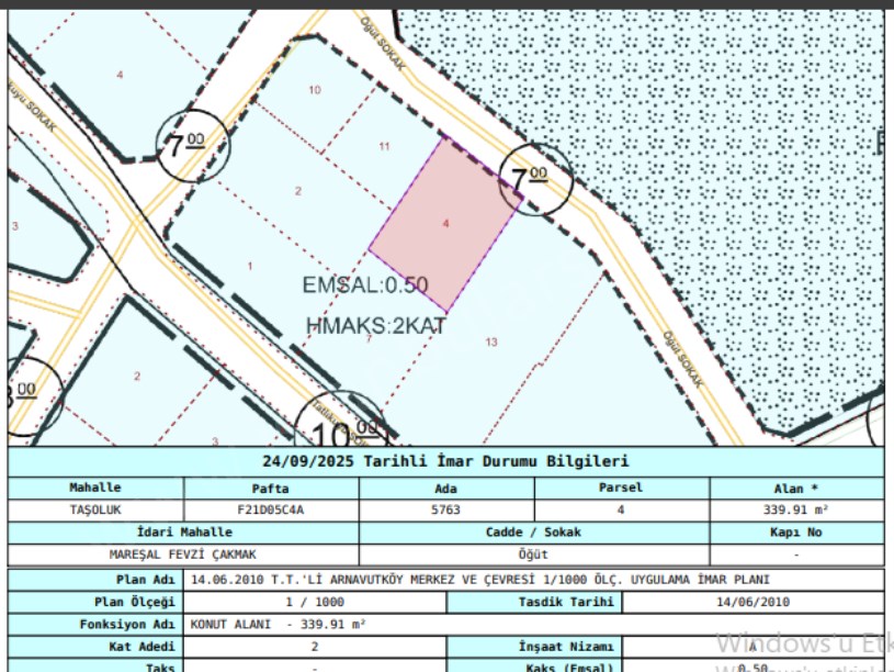 Arnavutköy Taşolukta Satılık Arsa , 340 M2 2 Kat İmarlı Müstakil