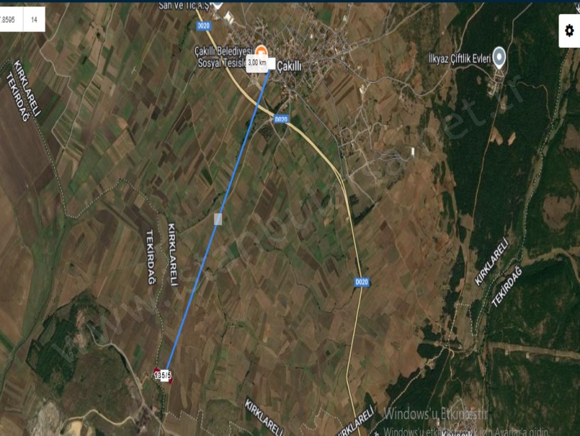 Kırklareli Vize Çakıllı Köyünde Satılık Arsa  , 612 m2 Hisseli Çaplı Yolu Var