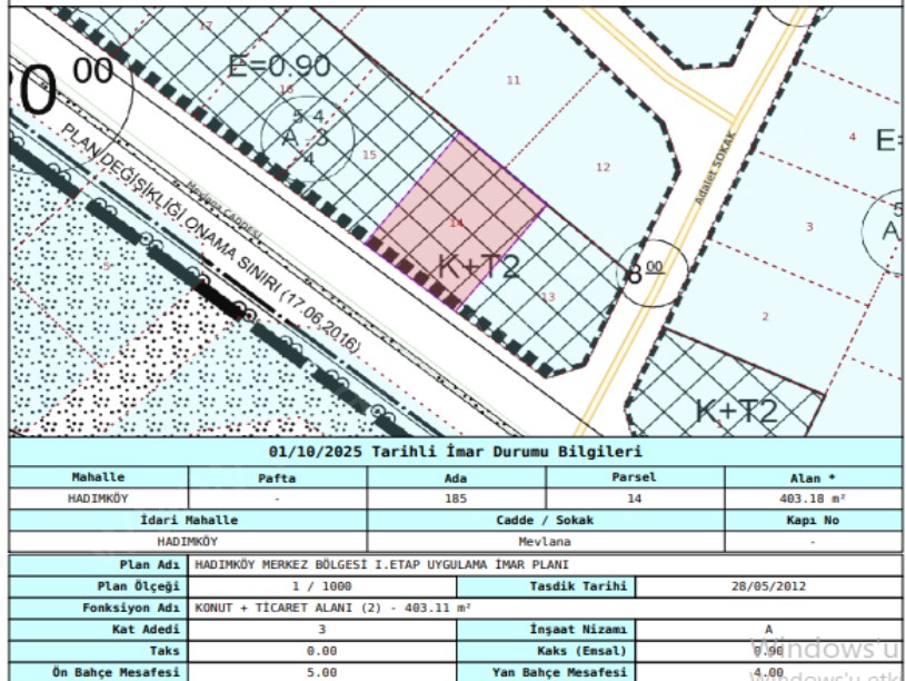 Arnavutköy Hadımköyde Satılık Arsa , 403 M2 Cadde Cephe Müstakil Merkezde İmarlı