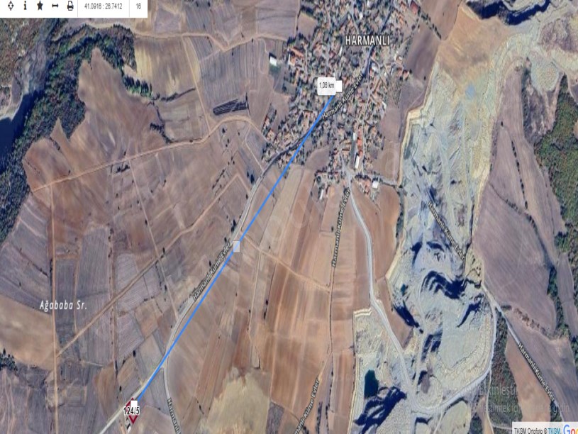 Edirne Uzunköprü Harmanlı Köyünde Satılık Tarla , 1,124 m2 Müstakil Asfalt Cd Cephe 