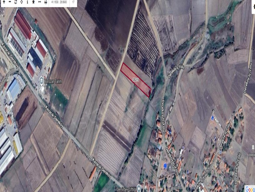 Edirne Uzunköprü Dereköy Köyü Satılık Tarla , 3,337 m2 Müstakil Yolu  Var Merkezde 
