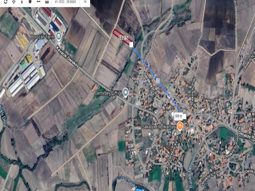 Edirne Uzunköprü Dereköy Köyü Satılık Tarla , 3,337 m2 Müstakil Yolu  Var Merkezde 