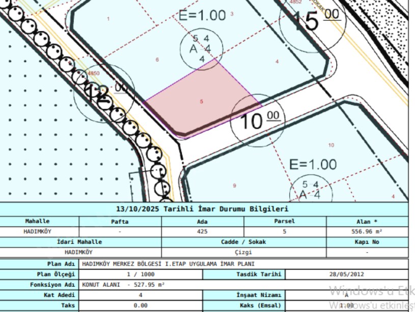 Arnavutköy Hadımköyde Satılık Arsa , 556 M2 Müstakil 4 Kat İmarlı 