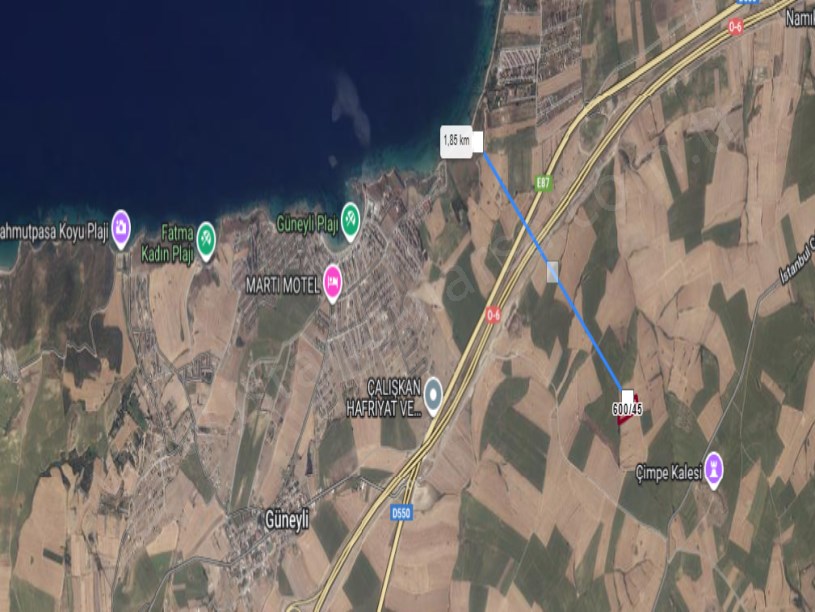 Çanakkale Gelibolu Güneyli Köyü Satılık Arsa , 246 m2 Hisseli Çaplı Yolu Var 