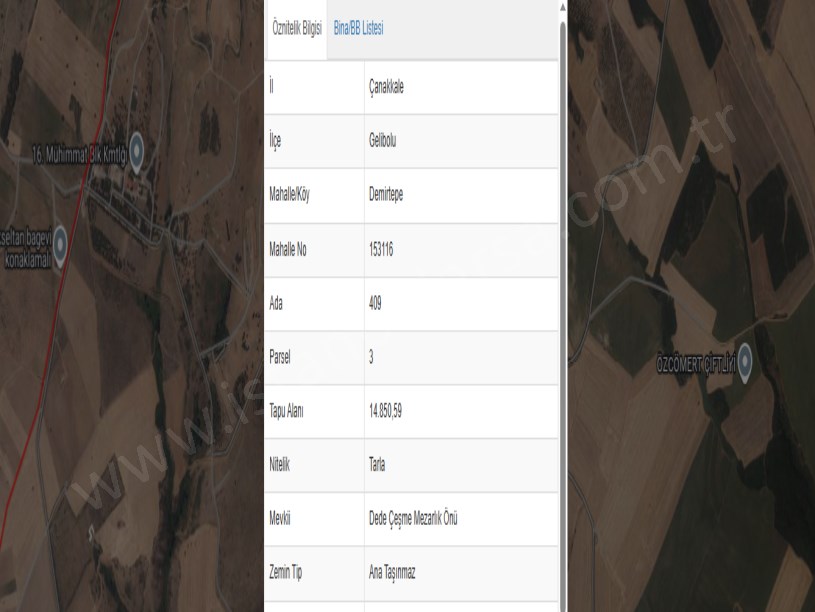 Çanakkale Gelibolu Demirtepe Köyü Satılık Tarla , 14,850 m2 Müstakil  Yolu Var
