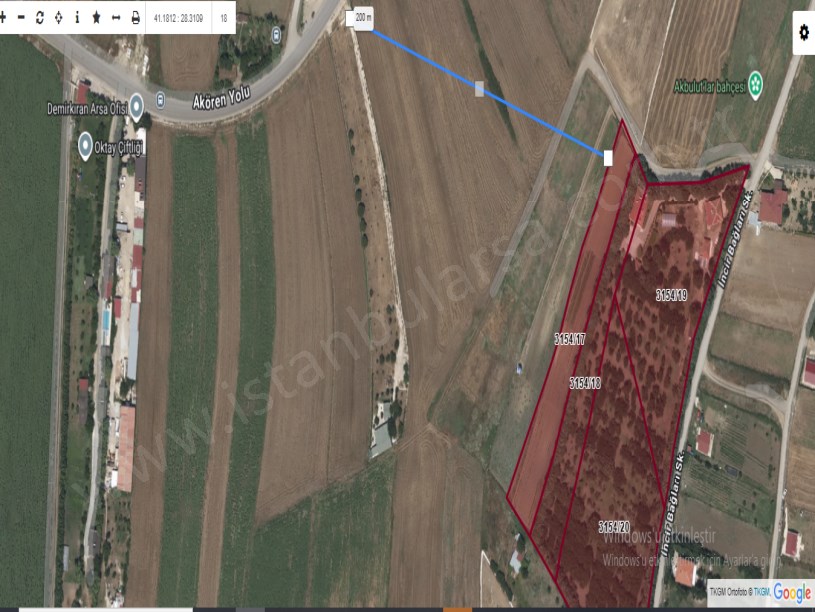 Silivri Akörende Satılık Tarla  , 20 Dönüm Çiftlik Müstakil 