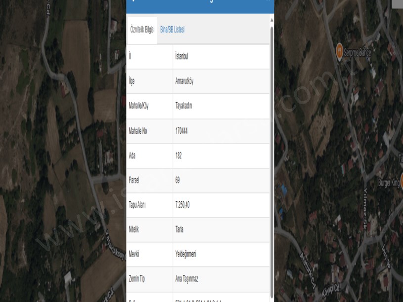 Arnavutköy Tayakadın Satılık Tarla , 7,250 m2 Müstakil Merkezde İmarlı İçinde Meyve Ağaçları Var 
