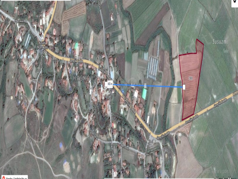 Tekirdağ Hayrabolu Hasköy Satılık Arsa , 1,530 m2 Cadde Cephe Çaplı Köy Dibi 