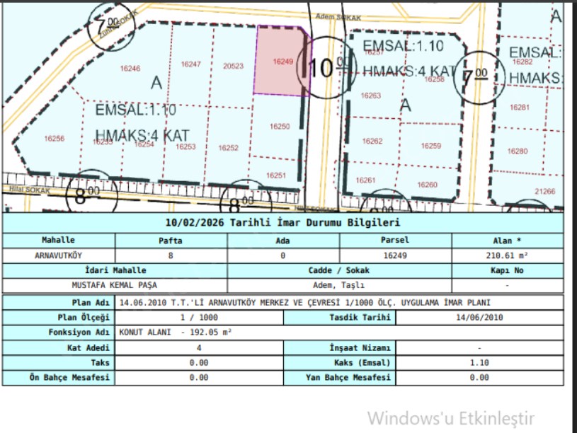 Arnavutköy Mustafa Kemalpaşa Mah Satılık Arsa , 210 m2 4 Kat İmarlı Köşe Başı