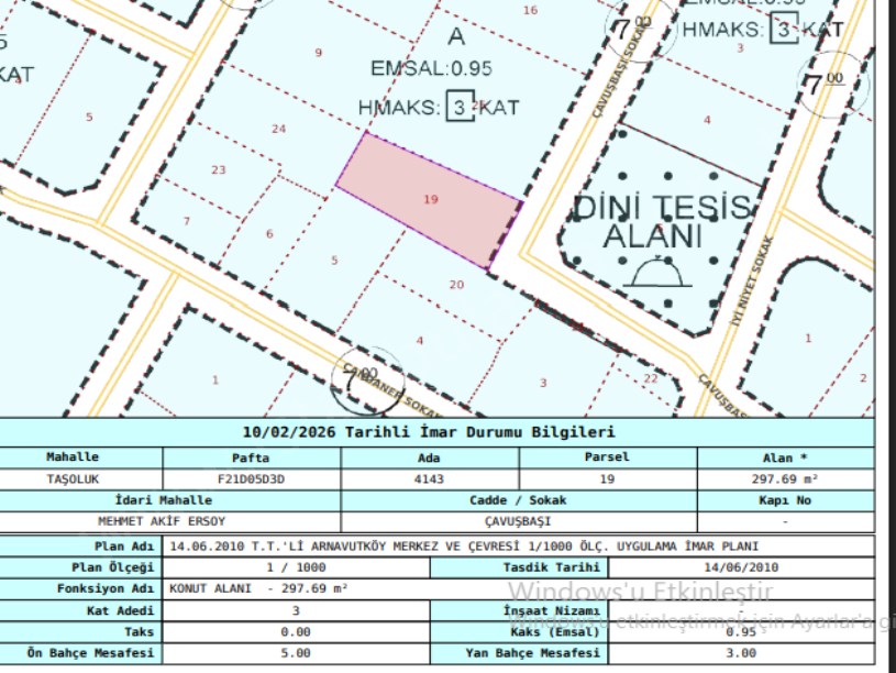 Arnavutköy Taşolukta Satılık Arsa , 297 M2 3 Kat İmarlı Merkezde Müstakil 