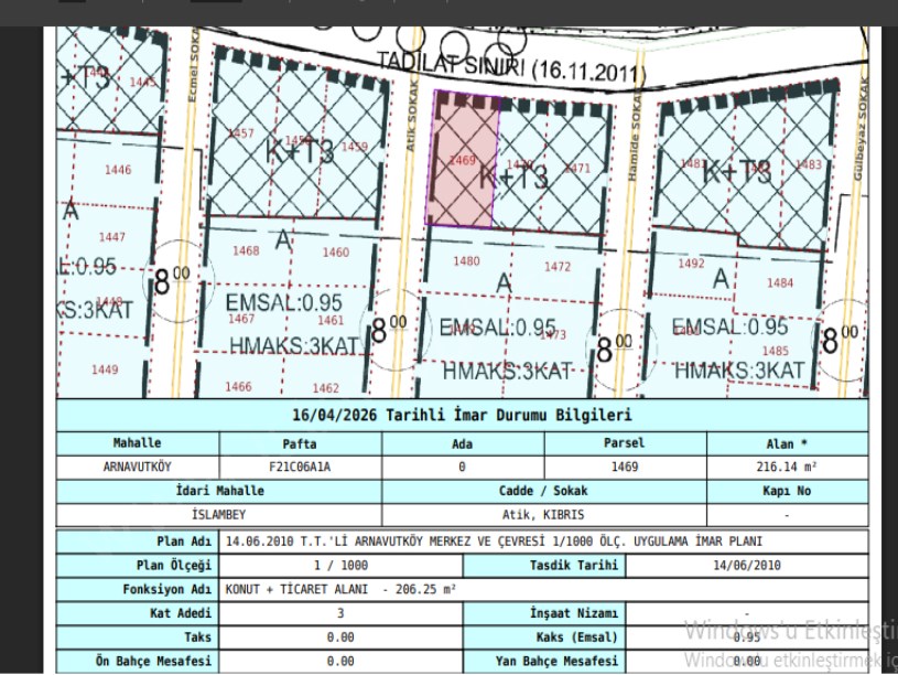 Arnavutköy İslambeyde Satılık Arsa ,  373 M2 Kıbrıs Caddesine Cephe 3 Kat İmarlı Müstakil 