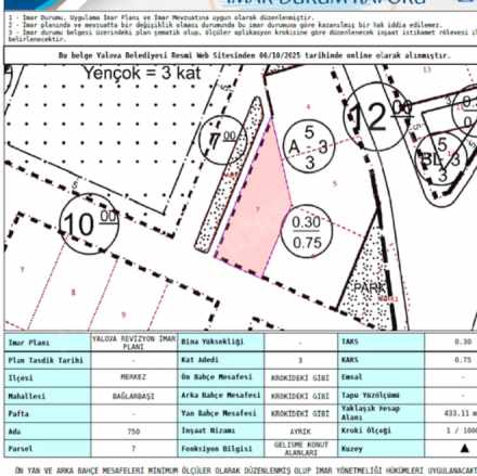 Yalova Merkez Bağlarbaşında 3 Kat imarlı Köşe Parsel! Satılık Arsa Bağlarbaşı Mah