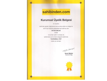 Sahibinden.com Kurumsal üyelik Belgesi
