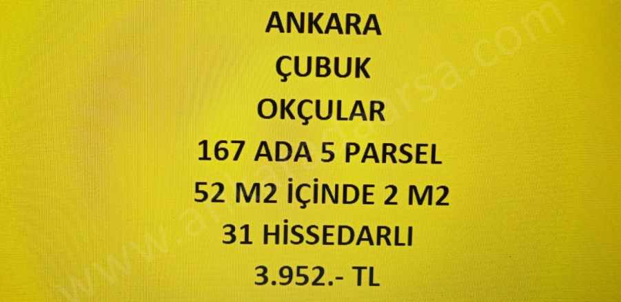 Ankara Çubuk Okçular Da 2 M2 Hisseli Tapulu Bahçe Satılık Tarla Mah
