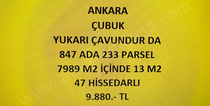 Yukarı Çavundur Mah. Çubuk Satılık Tarla |  13M2 9.880Tl Resim-1