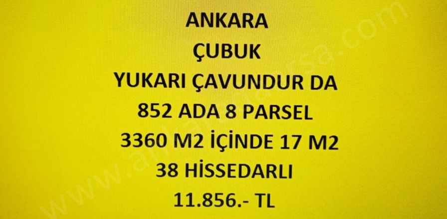 Ankara Çubuk Yukarı Çavundur Da 17 M2 Hisseli Tapulu Satılık Tarla Mah