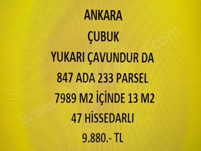 Ankara Çubuk Yukarı Çavundur Da 13 M2 Hisseli Tapulu Satılık Tarla Mah