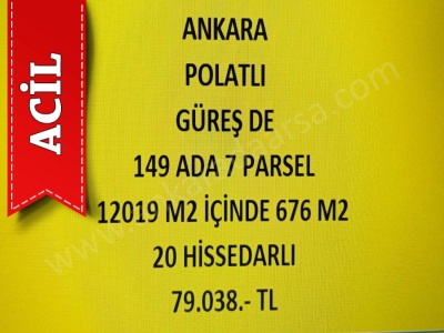 Ankara Polatlı Güreş De Hisseli Tapulu 676 M2 Acil Satılık Tarla Mah