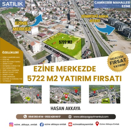 Camikebir Mah. Ezine Satılık Arazi |  5722M2 42.000.000Tl İmarlı  Resim-1