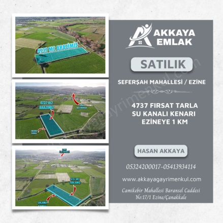 Seferşah Mah. Ezine Satılık Arazi |  4737M2 4.500.000Tl Resim-1