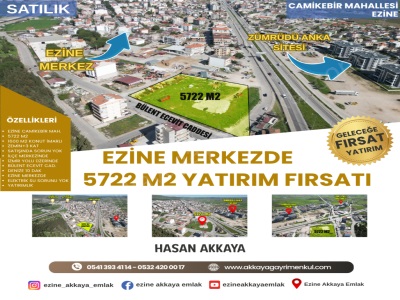 Ezine Merkezde Satılık Arazi Ve İmarlı 5722 M2 Camikebir Mah