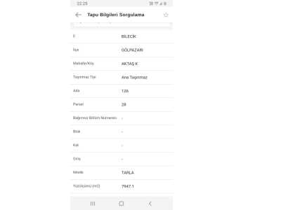 Bilecik Gölpazarı Satılık Tarla 8 Dönüm Aktaş Köyü