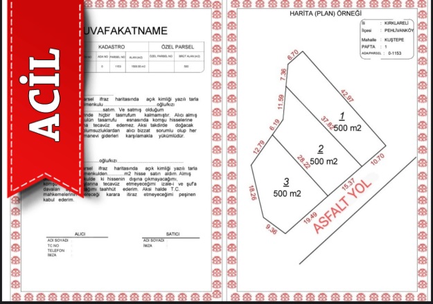 Kuştepe Köyü Pehlivanköy Acil Satılık Tarla |  501M2 675.000Tl Resim-5