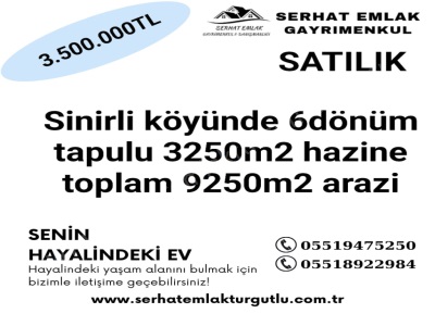 Turgutlu Satılık Arazi Sinirli Köyünde 9250M2 Mah