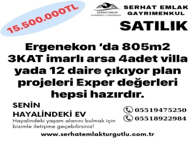 Turgutlu Satılık Arsa Ergenekon Mah 805M2 Villa Veya 12 Dairelik