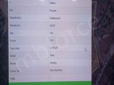 Field For Sale in  Turkey, Adana, Pozanti, Eskikonacik neighborhood , 3785 m2