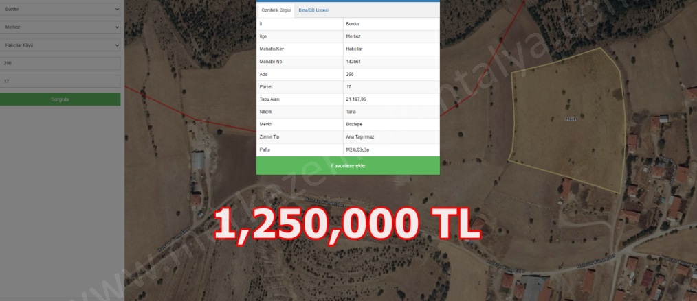 Hacılar Köyü Burdur Satılık Tarla |  500M2 250.000Tl Resim-1